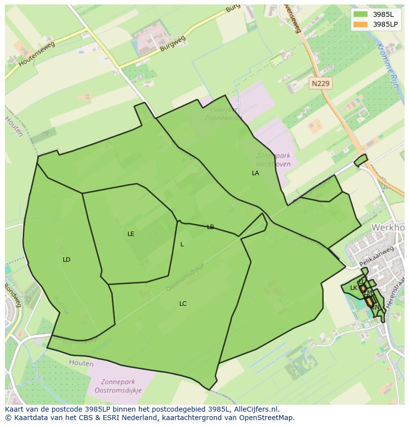Afbeelding van het postcodegebied 3985 LP op de kaart.