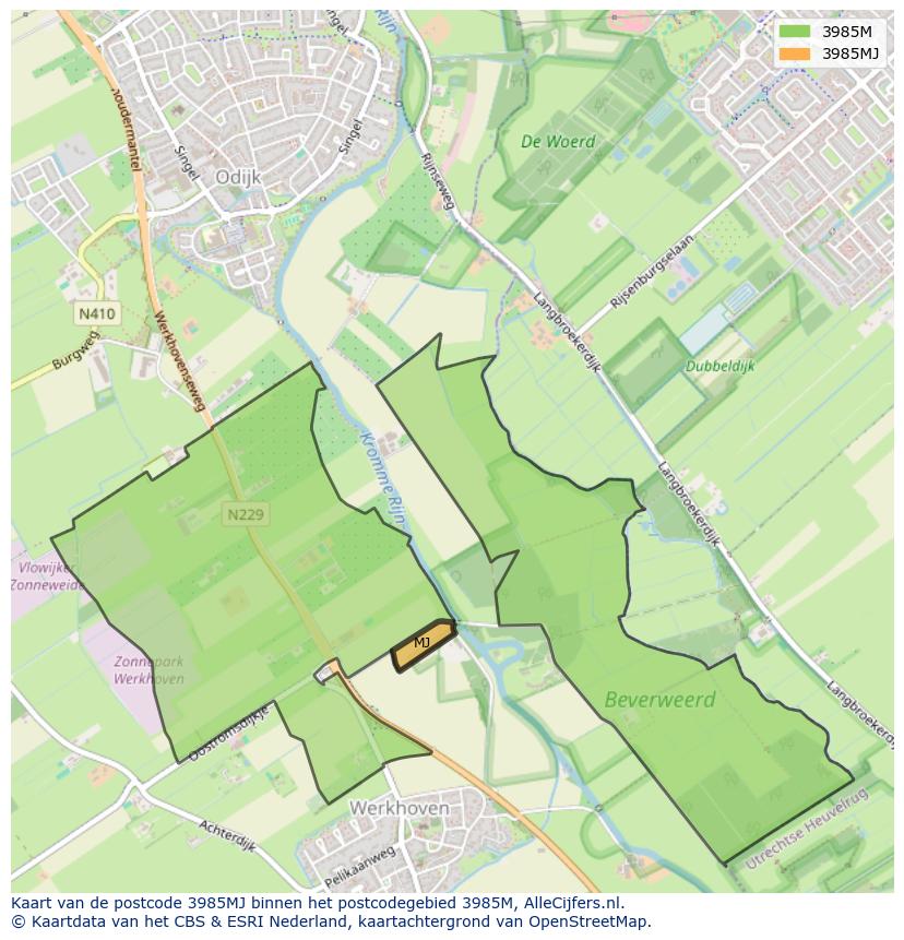 Afbeelding van het postcodegebied 3985 MJ op de kaart.