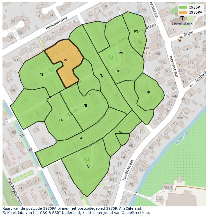 Afbeelding van het postcodegebied 3985 PA op de kaart.