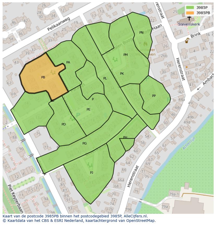 Afbeelding van het postcodegebied 3985 PB op de kaart.
