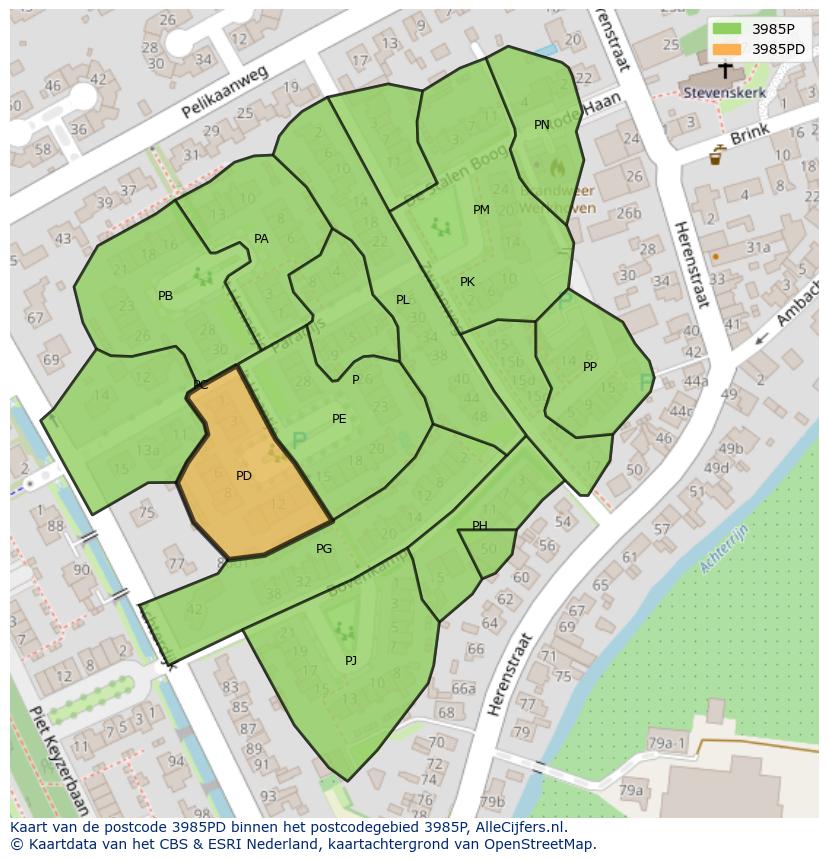 Afbeelding van het postcodegebied 3985 PD op de kaart.