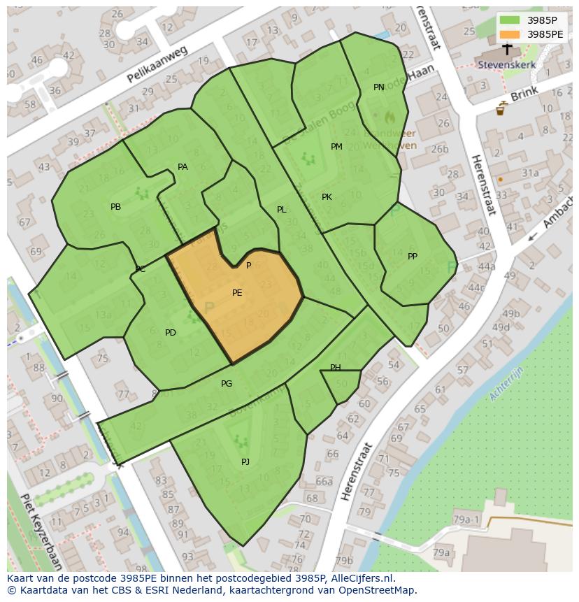 Afbeelding van het postcodegebied 3985 PE op de kaart.