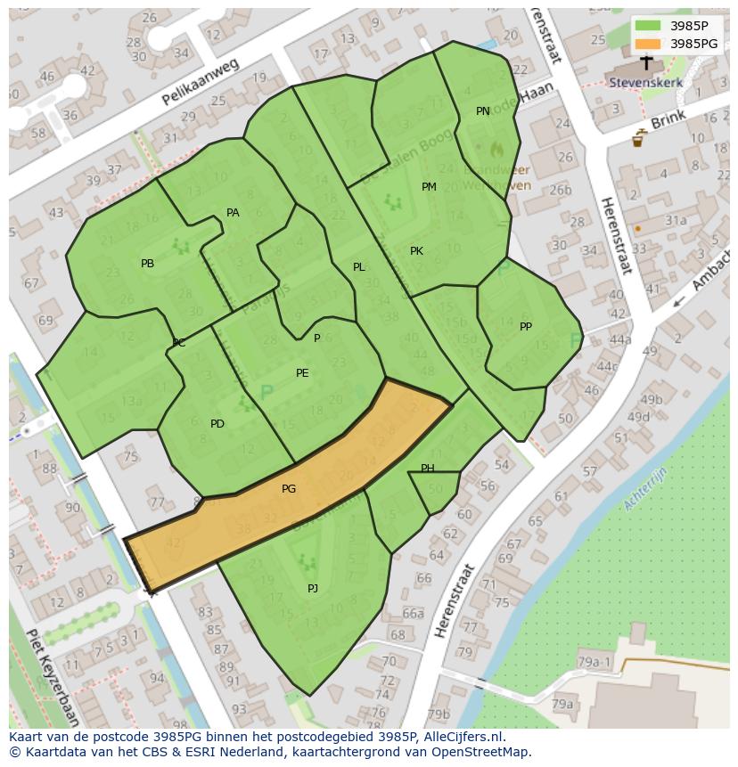 Afbeelding van het postcodegebied 3985 PG op de kaart.