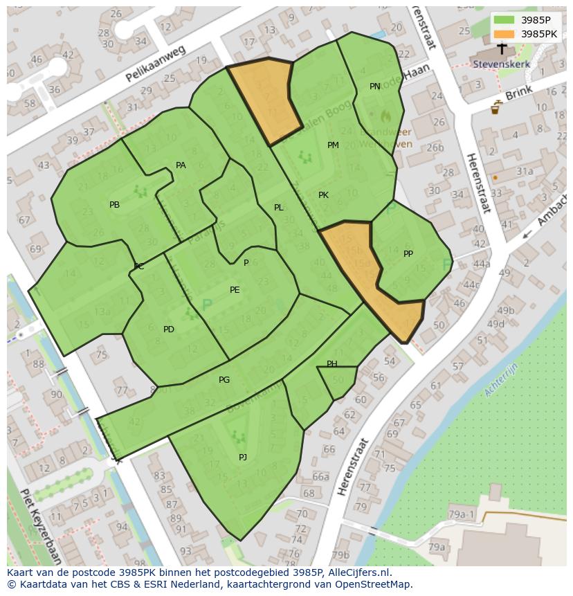 Afbeelding van het postcodegebied 3985 PK op de kaart.