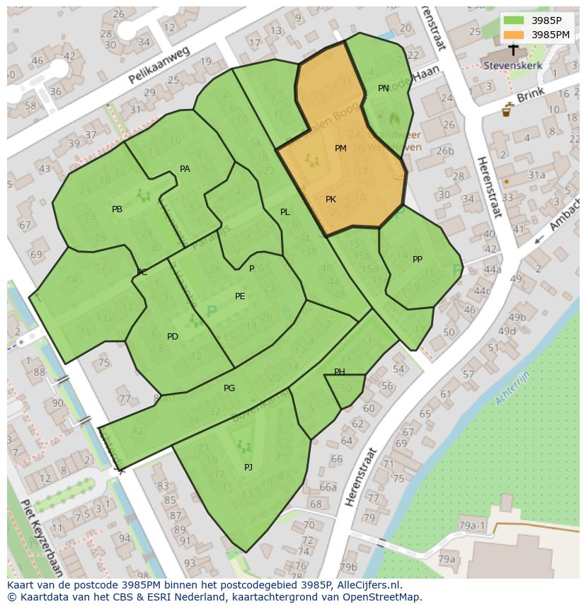 Afbeelding van het postcodegebied 3985 PM op de kaart.