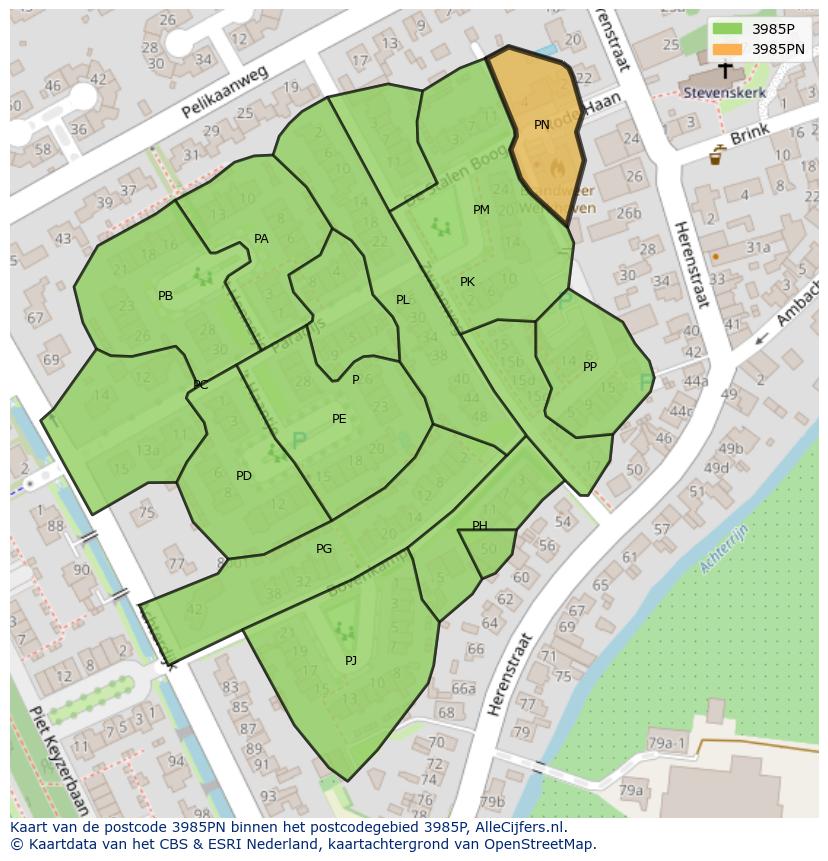 Afbeelding van het postcodegebied 3985 PN op de kaart.