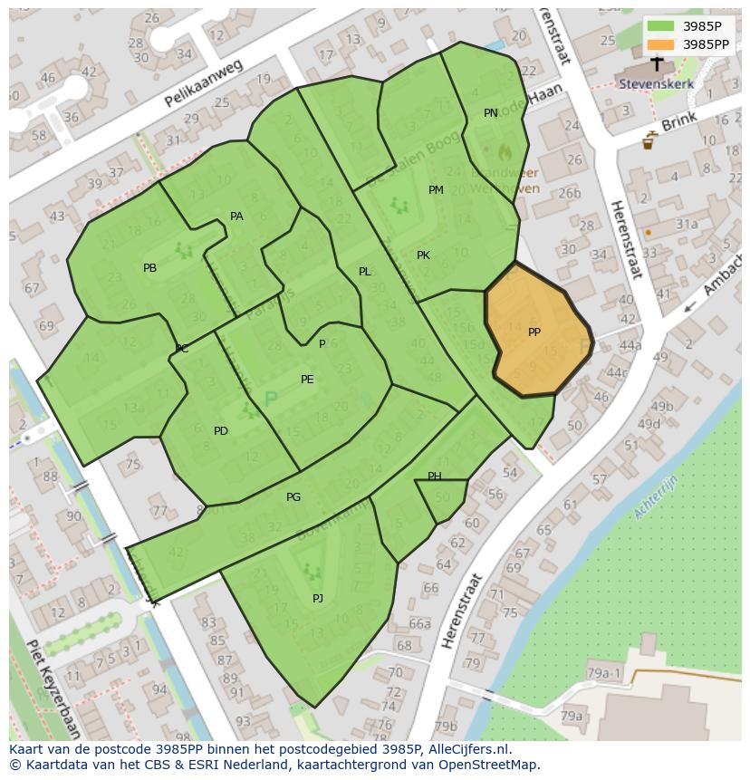 Afbeelding van het postcodegebied 3985 PP op de kaart.