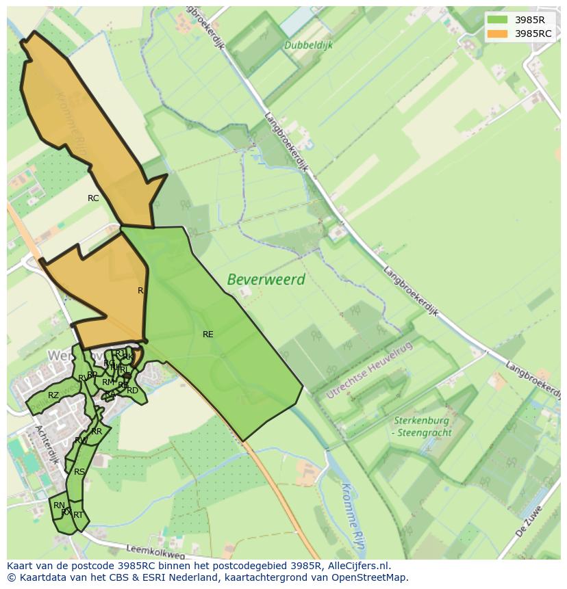 Afbeelding van het postcodegebied 3985 RC op de kaart.