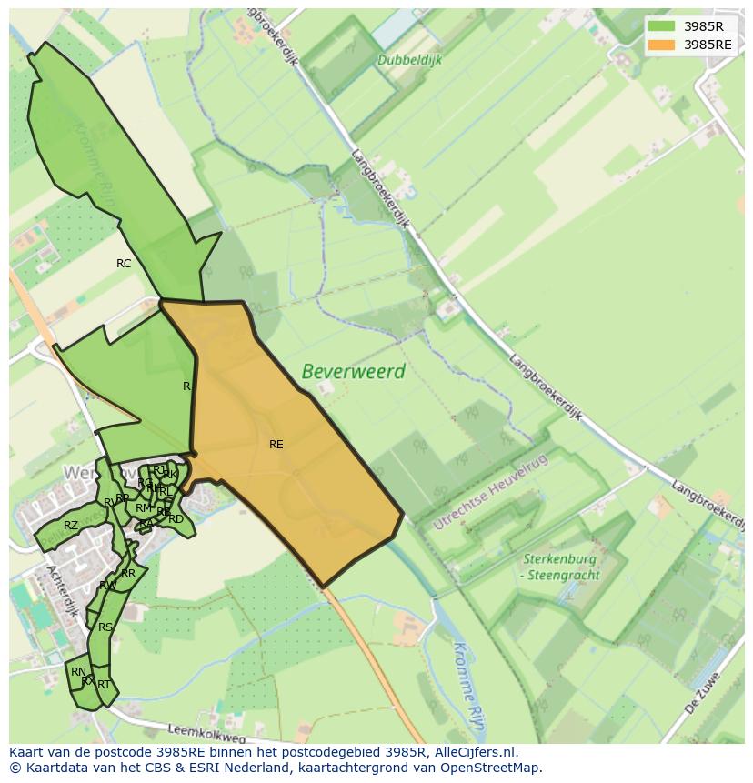 Afbeelding van het postcodegebied 3985 RE op de kaart.