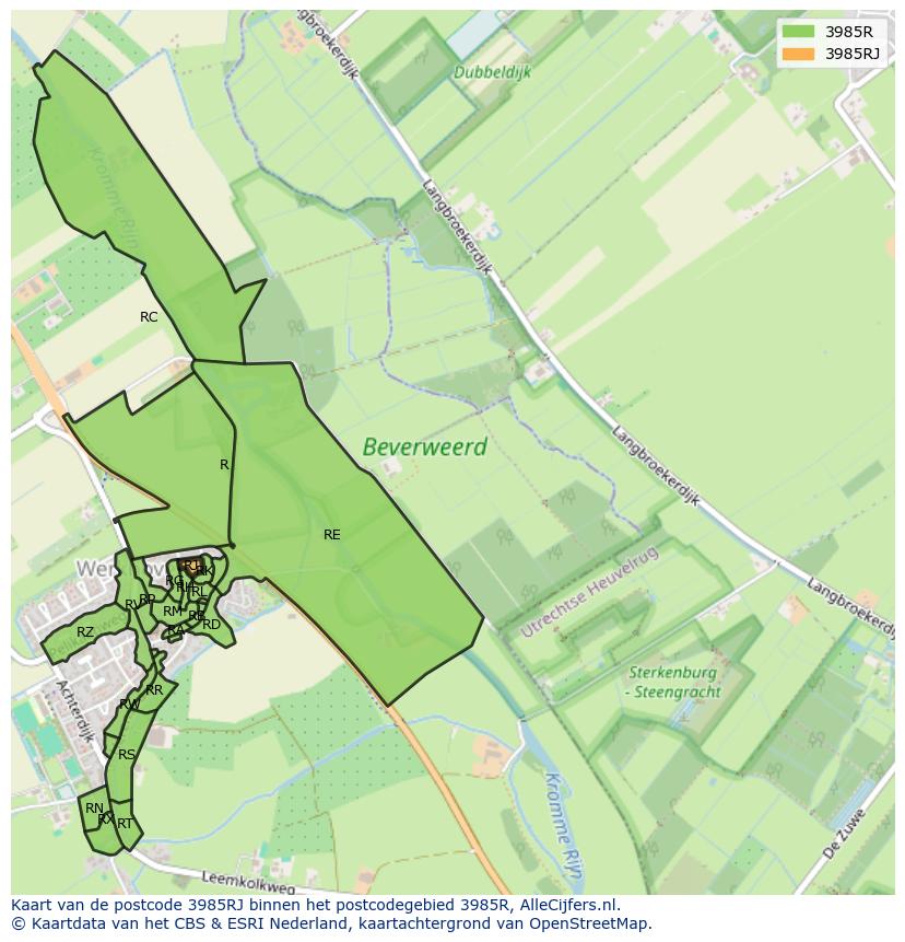 Afbeelding van het postcodegebied 3985 RJ op de kaart.
