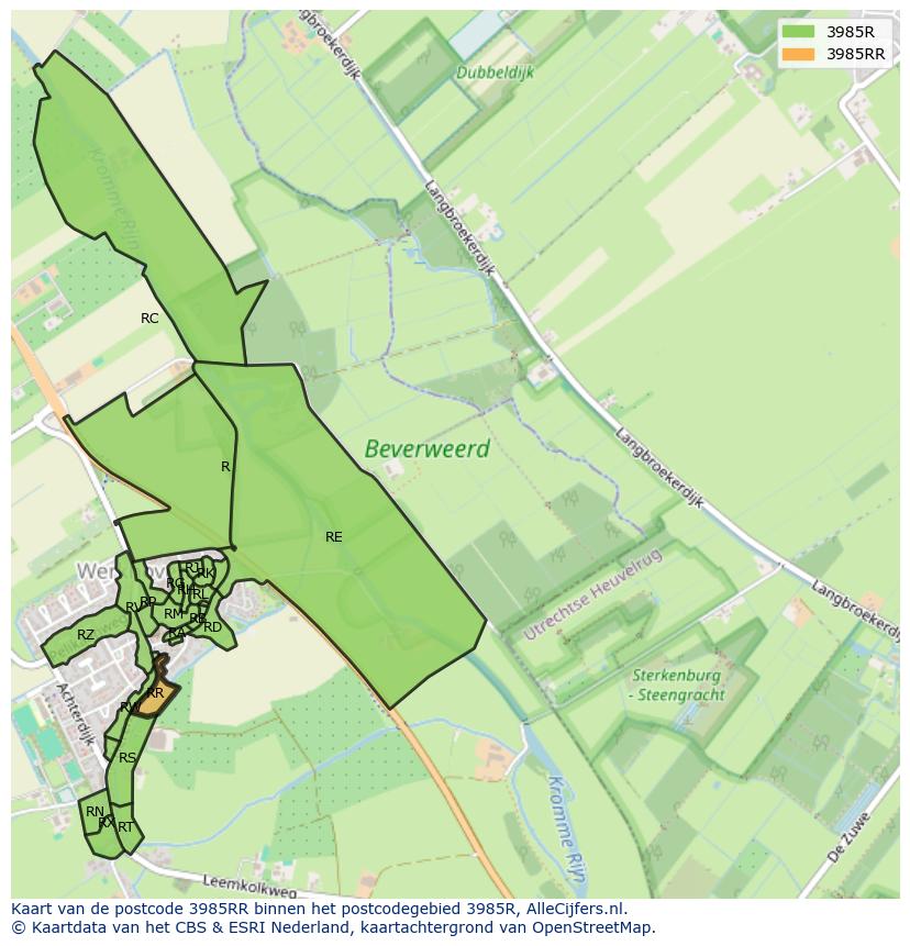 Afbeelding van het postcodegebied 3985 RR op de kaart.
