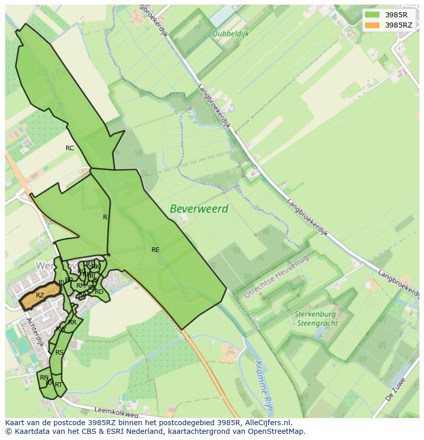 Afbeelding van het postcodegebied 3985 RZ op de kaart.