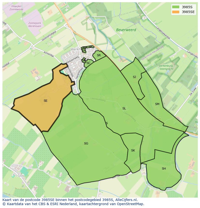 Afbeelding van het postcodegebied 3985 SE op de kaart.