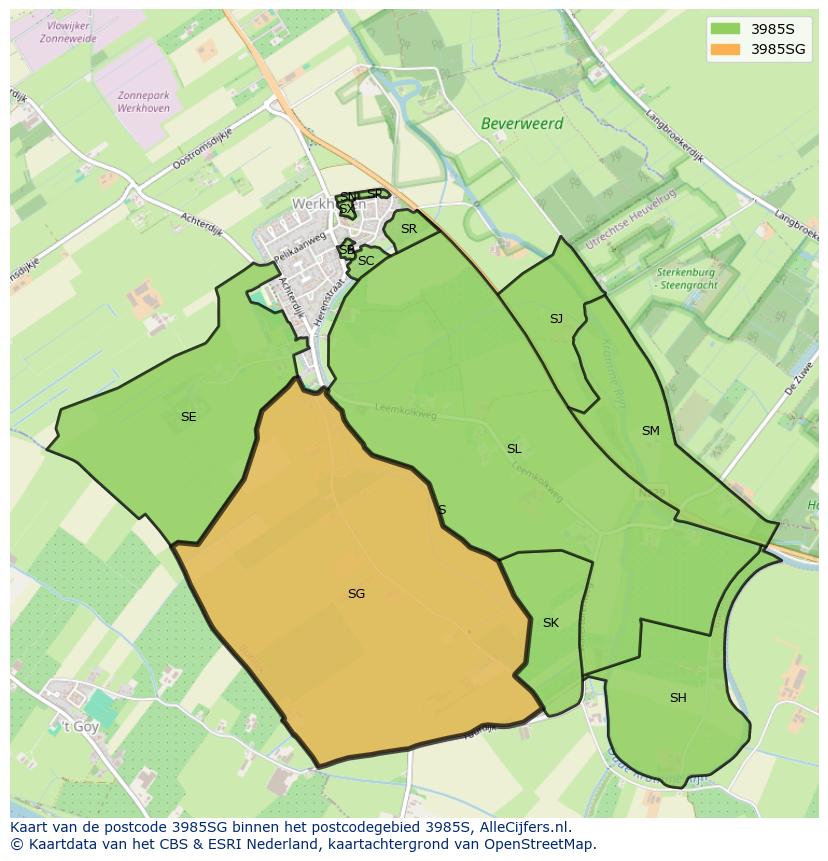 Afbeelding van het postcodegebied 3985 SG op de kaart.