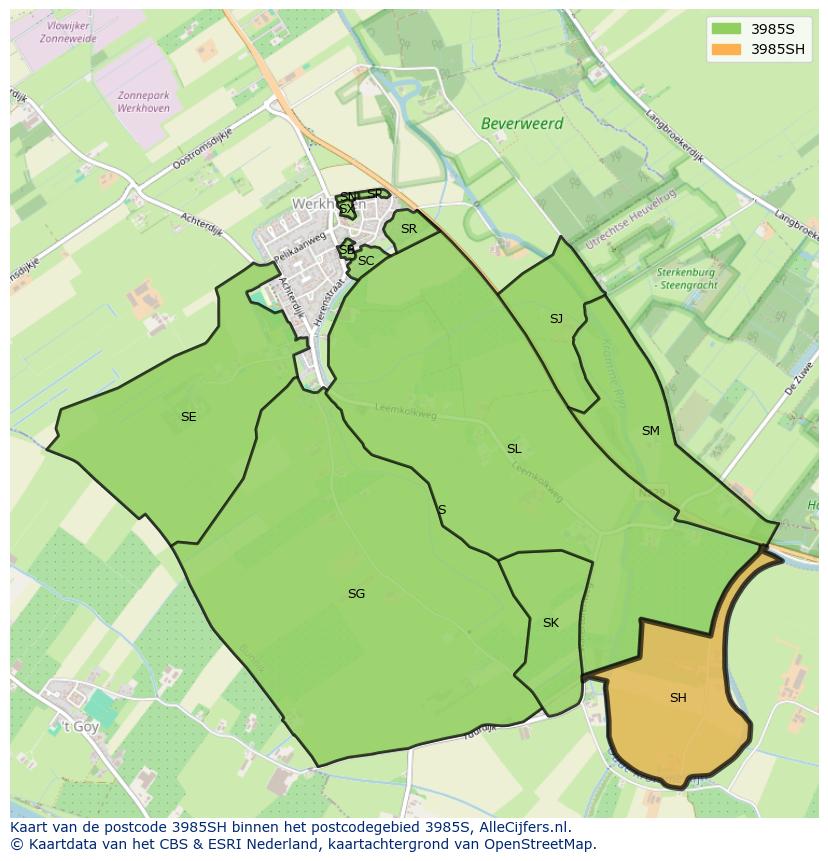 Afbeelding van het postcodegebied 3985 SH op de kaart.