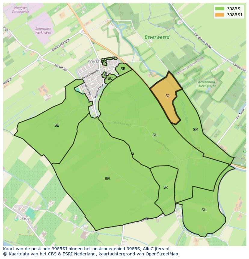 Afbeelding van het postcodegebied 3985 SJ op de kaart.