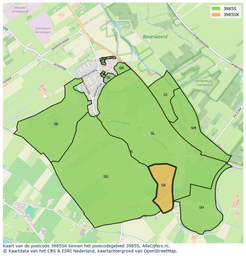 Afbeelding van het postcodegebied 3985 SK op de kaart.