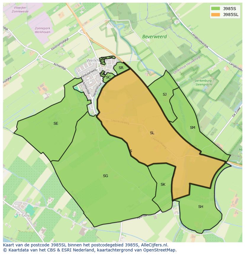 Afbeelding van het postcodegebied 3985 SL op de kaart.