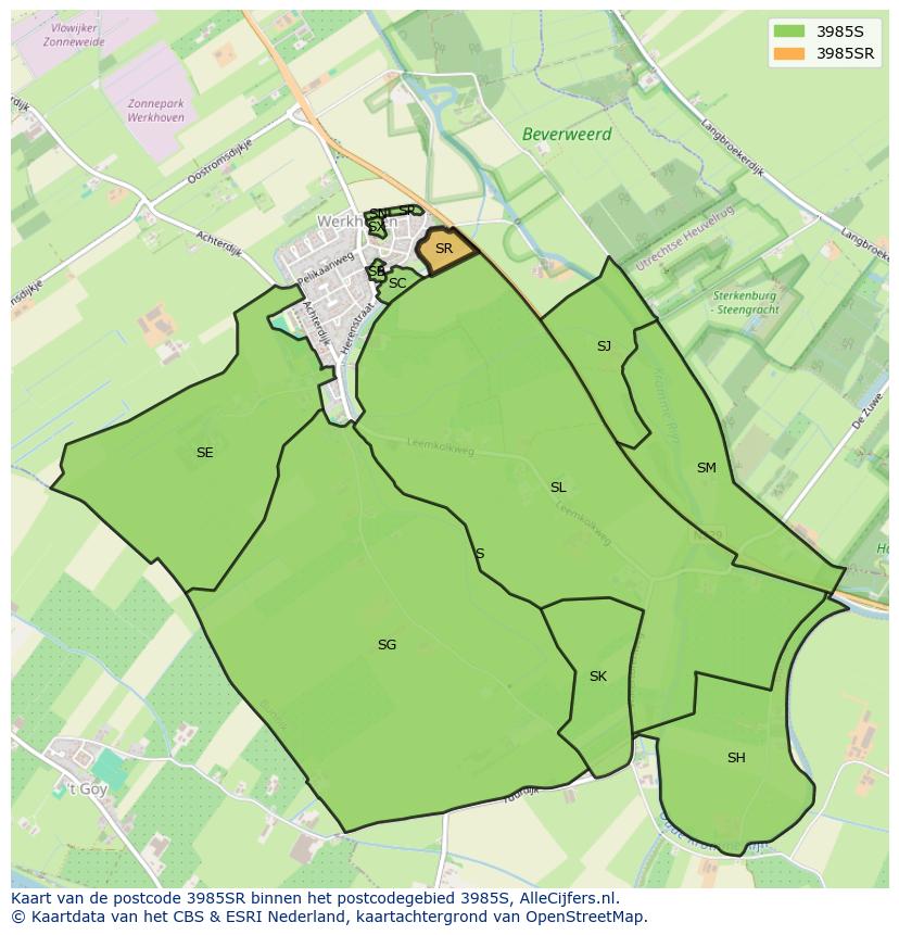 Afbeelding van het postcodegebied 3985 SR op de kaart.