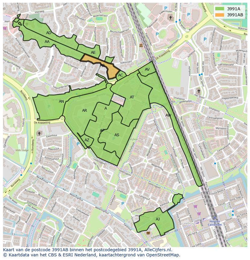 Afbeelding van het postcodegebied 3991 AB op de kaart.