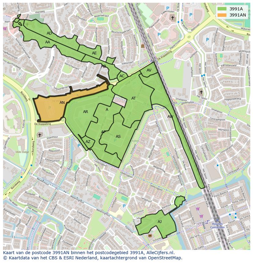 Afbeelding van het postcodegebied 3991 AN op de kaart.