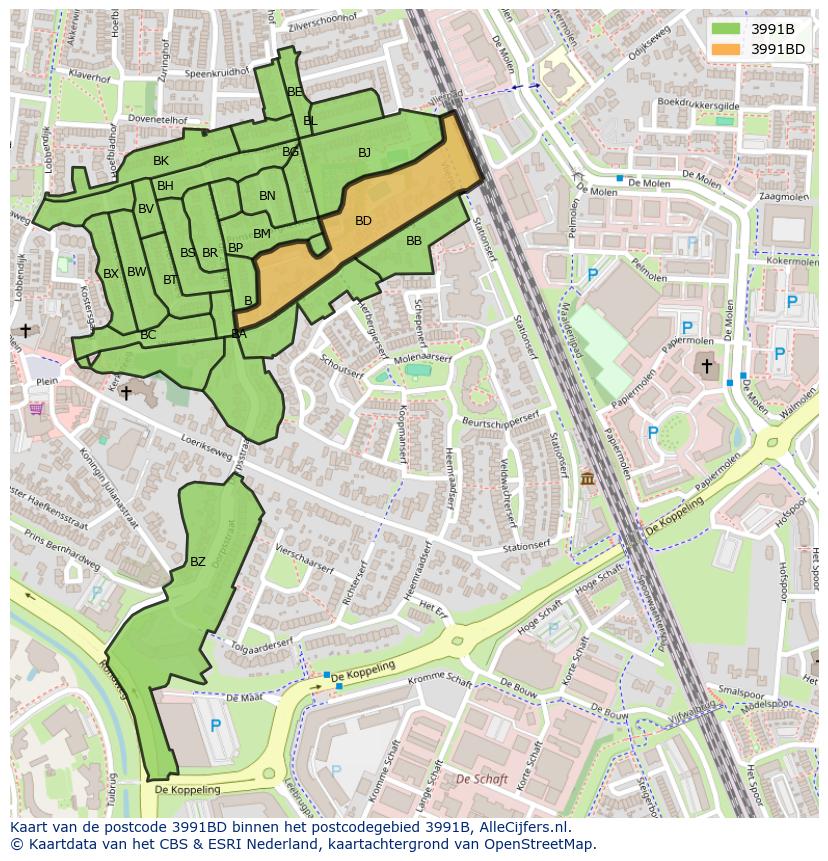 Afbeelding van het postcodegebied 3991 BD op de kaart.