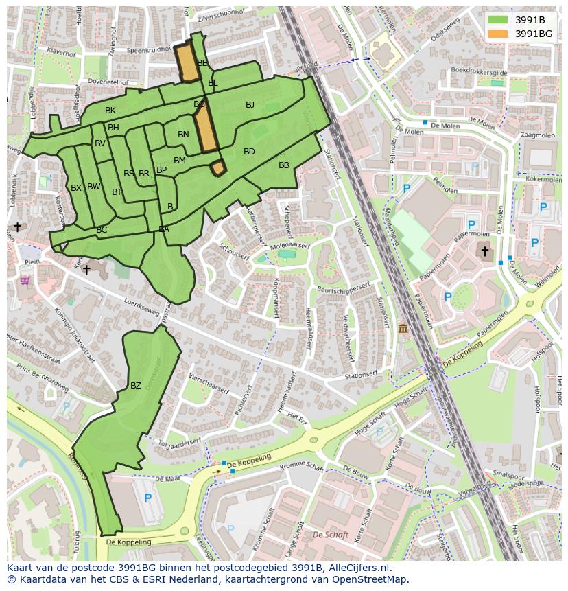 Afbeelding van het postcodegebied 3991 BG op de kaart.