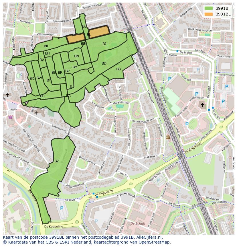 Afbeelding van het postcodegebied 3991 BL op de kaart.