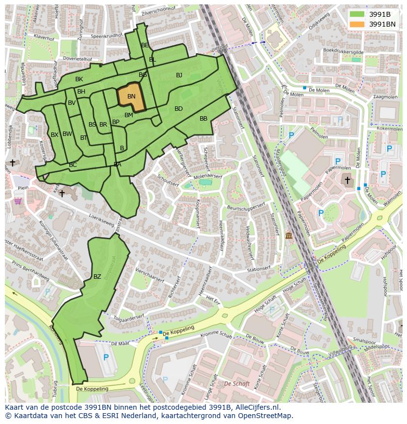 Afbeelding van het postcodegebied 3991 BN op de kaart.