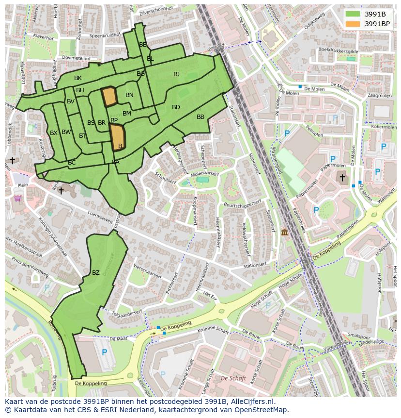 Afbeelding van het postcodegebied 3991 BP op de kaart.