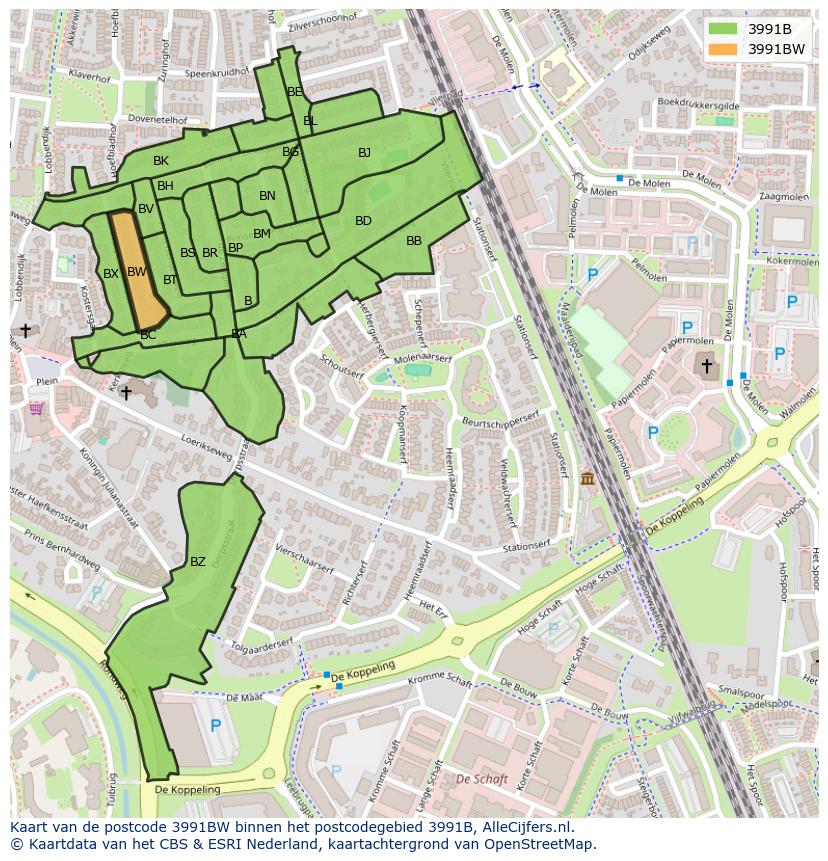 Afbeelding van het postcodegebied 3991 BW op de kaart.