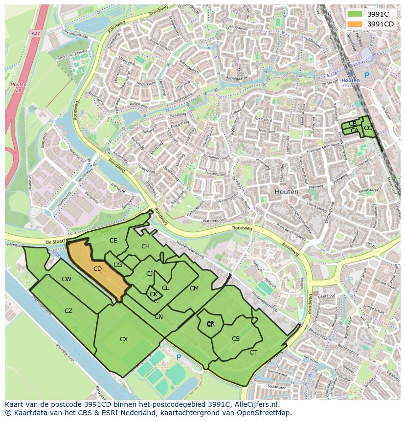 Afbeelding van het postcodegebied 3991 CD op de kaart.