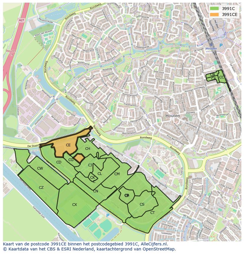 Afbeelding van het postcodegebied 3991 CE op de kaart.