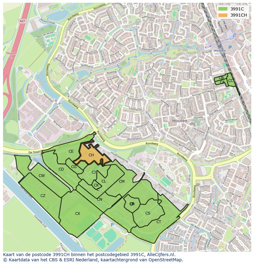 Afbeelding van het postcodegebied 3991 CH op de kaart.