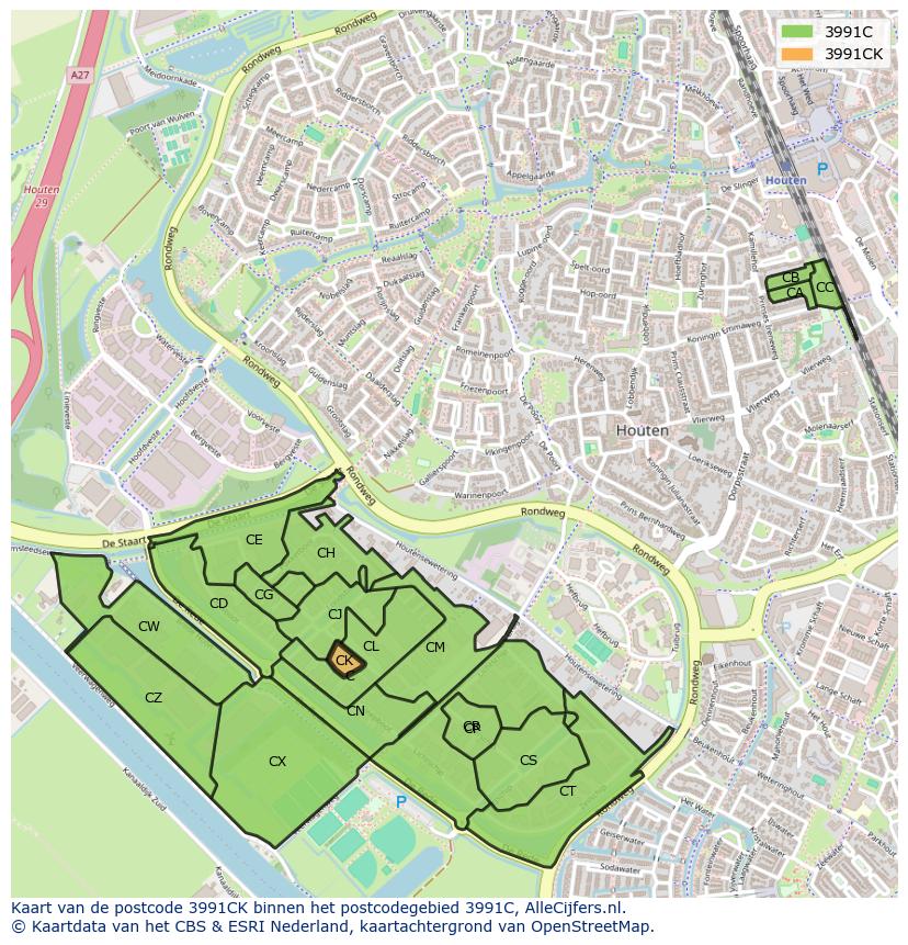 Afbeelding van het postcodegebied 3991 CK op de kaart.