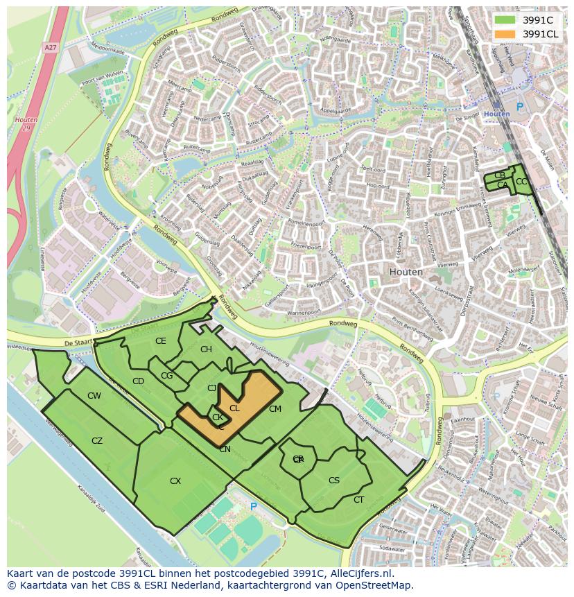 Afbeelding van het postcodegebied 3991 CL op de kaart.