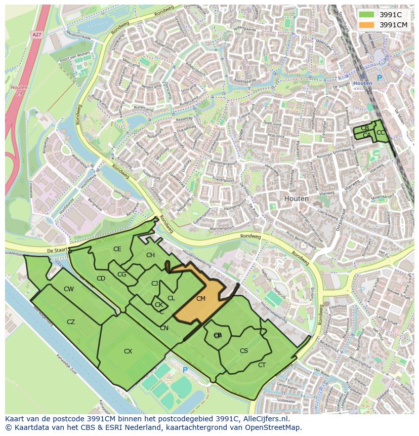 Afbeelding van het postcodegebied 3991 CM op de kaart.