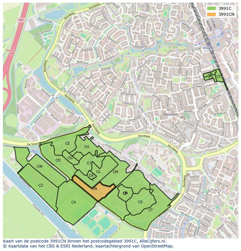 Afbeelding van het postcodegebied 3991 CN op de kaart.
