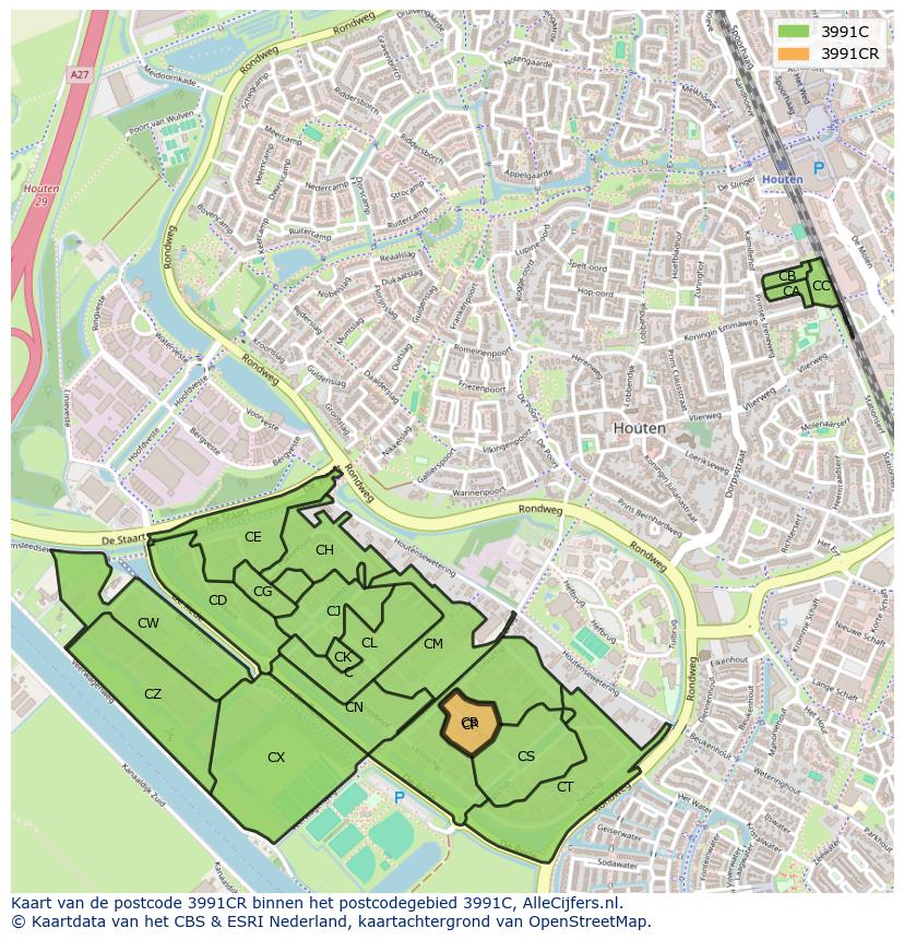 Afbeelding van het postcodegebied 3991 CR op de kaart.