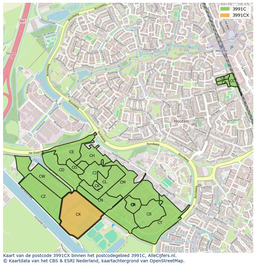 Afbeelding van het postcodegebied 3991 CX op de kaart.