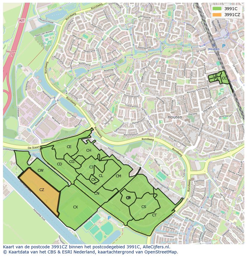 Afbeelding van het postcodegebied 3991 CZ op de kaart.