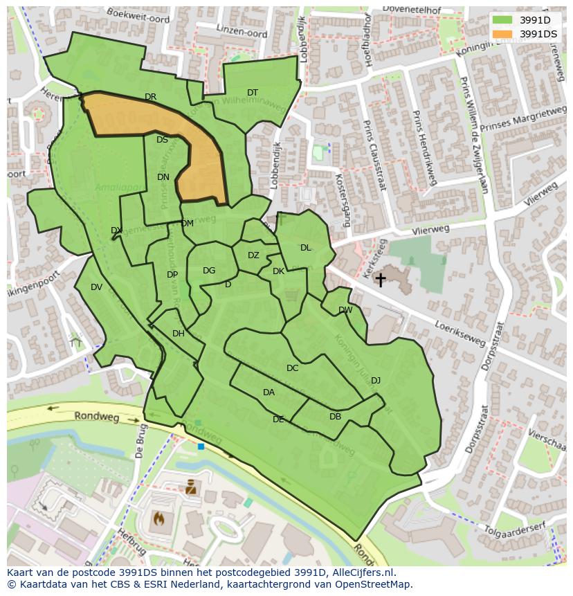 Afbeelding van het postcodegebied 3991 DS op de kaart.