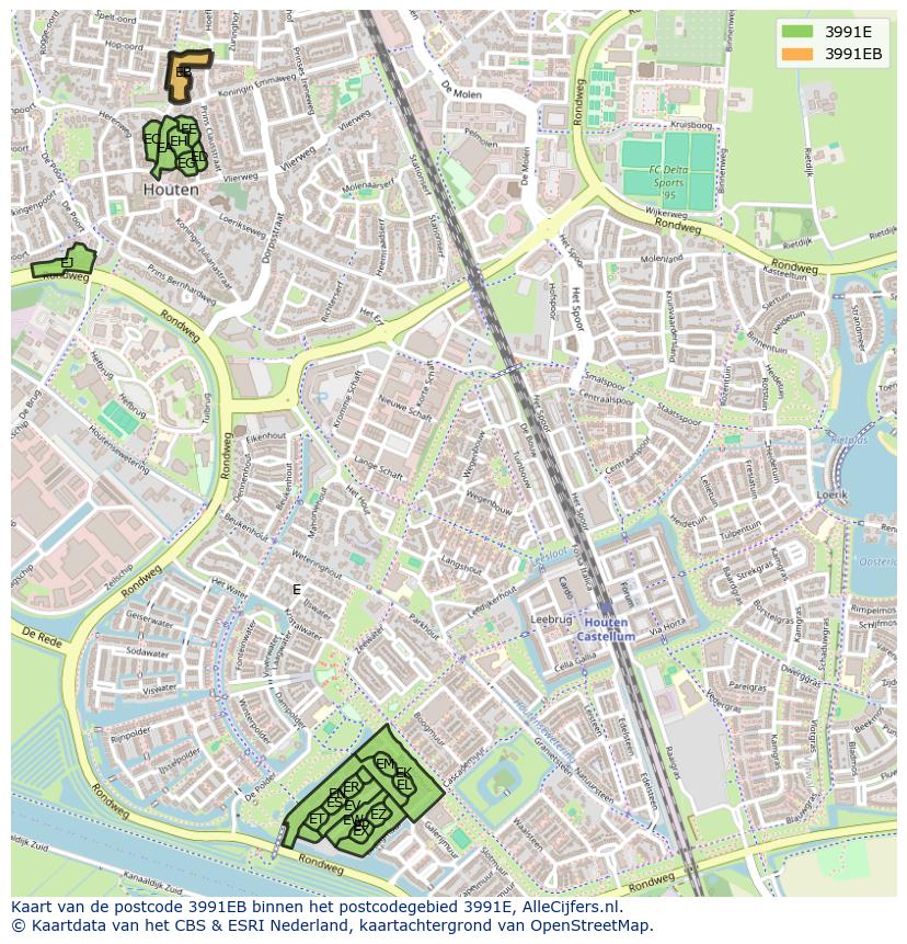 Afbeelding van het postcodegebied 3991 EB op de kaart.