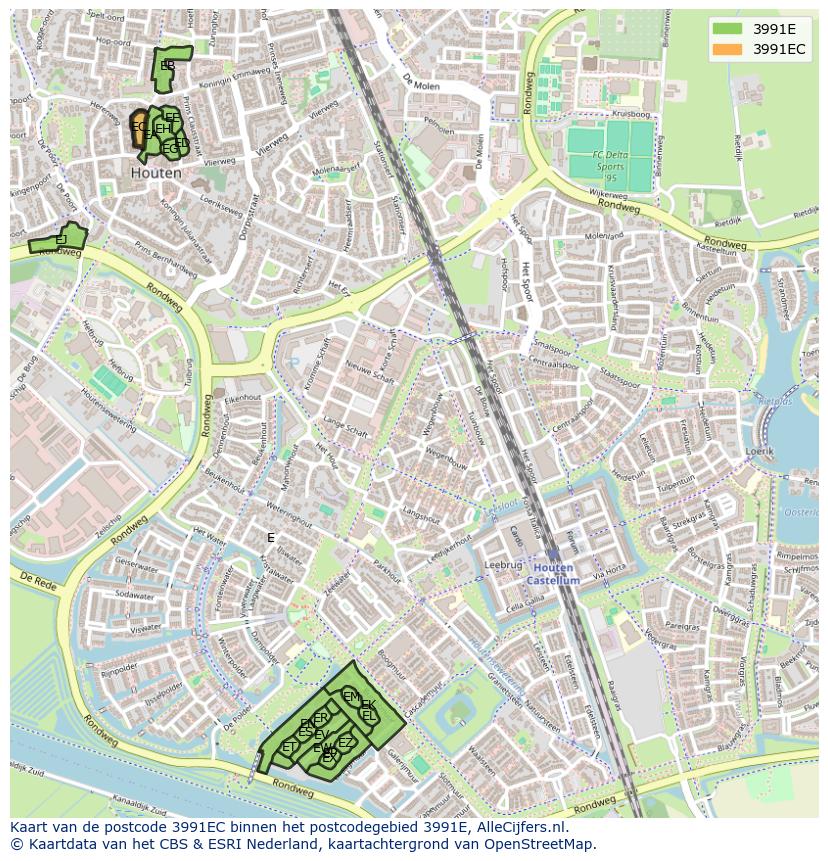 Afbeelding van het postcodegebied 3991 EC op de kaart.