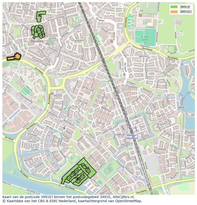 Afbeelding van het postcodegebied 3991 EJ op de kaart.