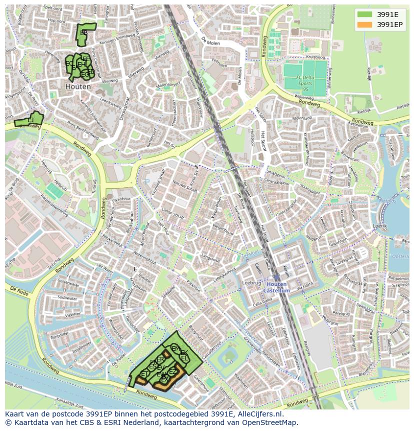 Afbeelding van het postcodegebied 3991 EP op de kaart.