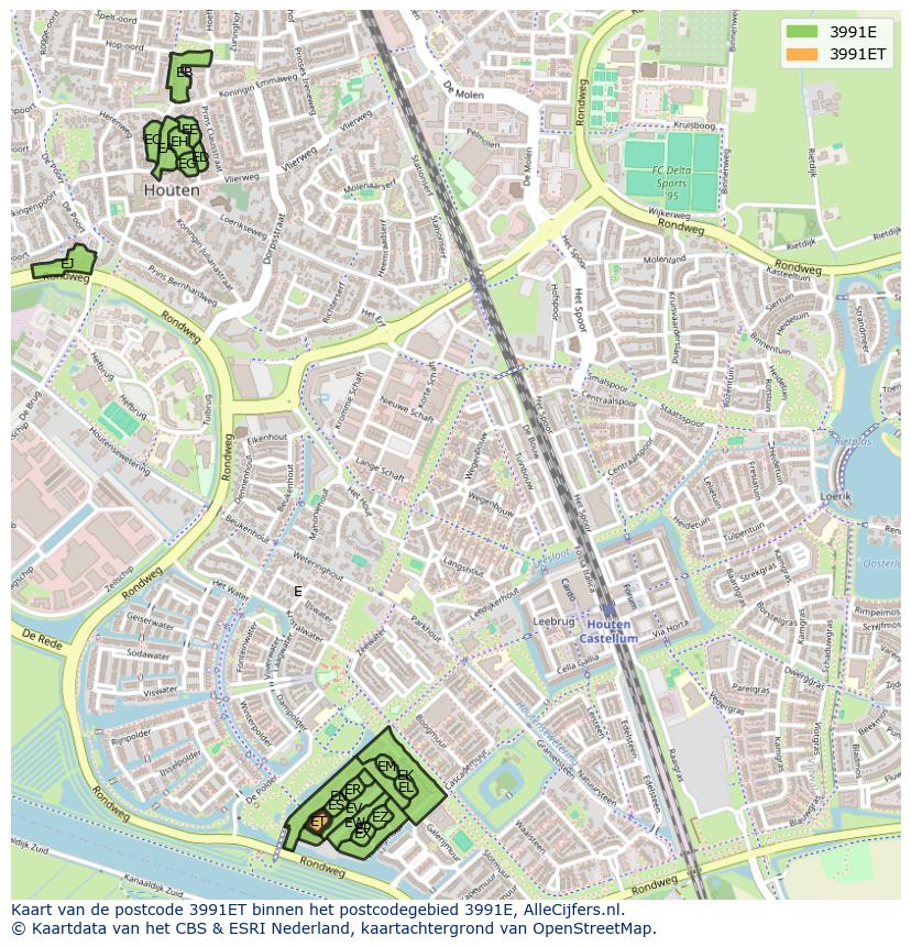 Afbeelding van het postcodegebied 3991 ET op de kaart.
