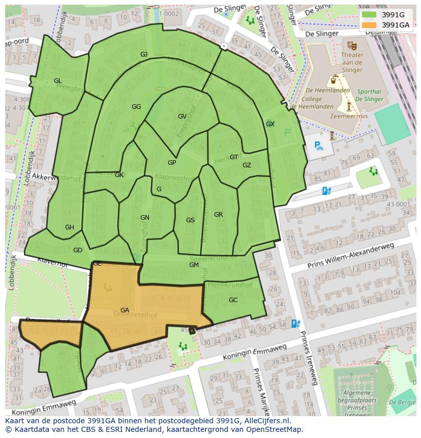 Afbeelding van het postcodegebied 3991 GA op de kaart.