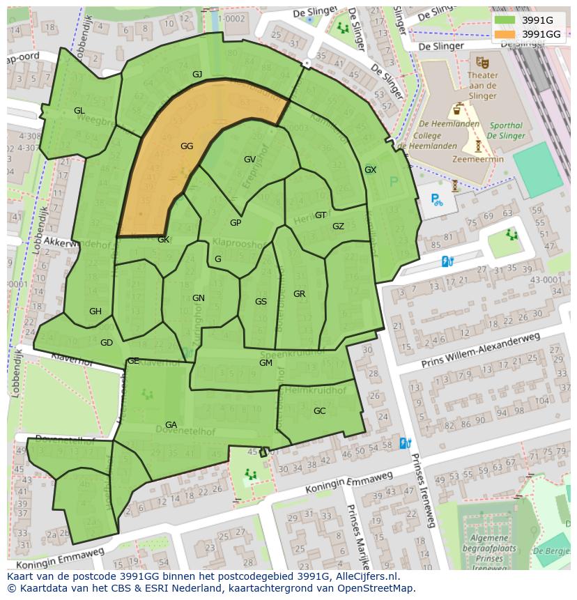 Afbeelding van het postcodegebied 3991 GG op de kaart.