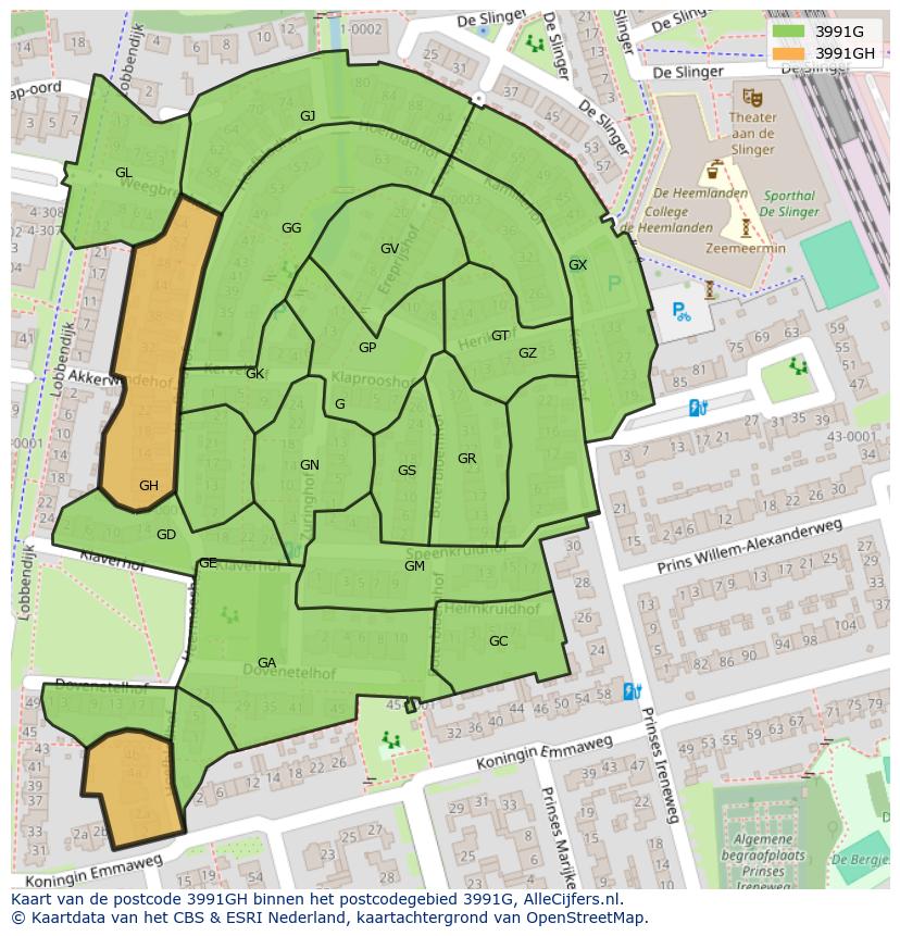 Afbeelding van het postcodegebied 3991 GH op de kaart.